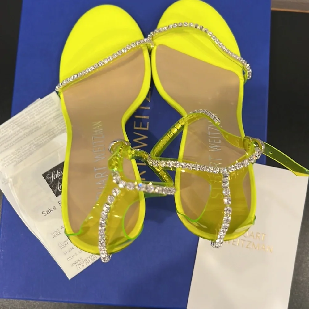 Neon Yellow Stuart Weizman Crystal Heels- NWT - Picture 8 of 8